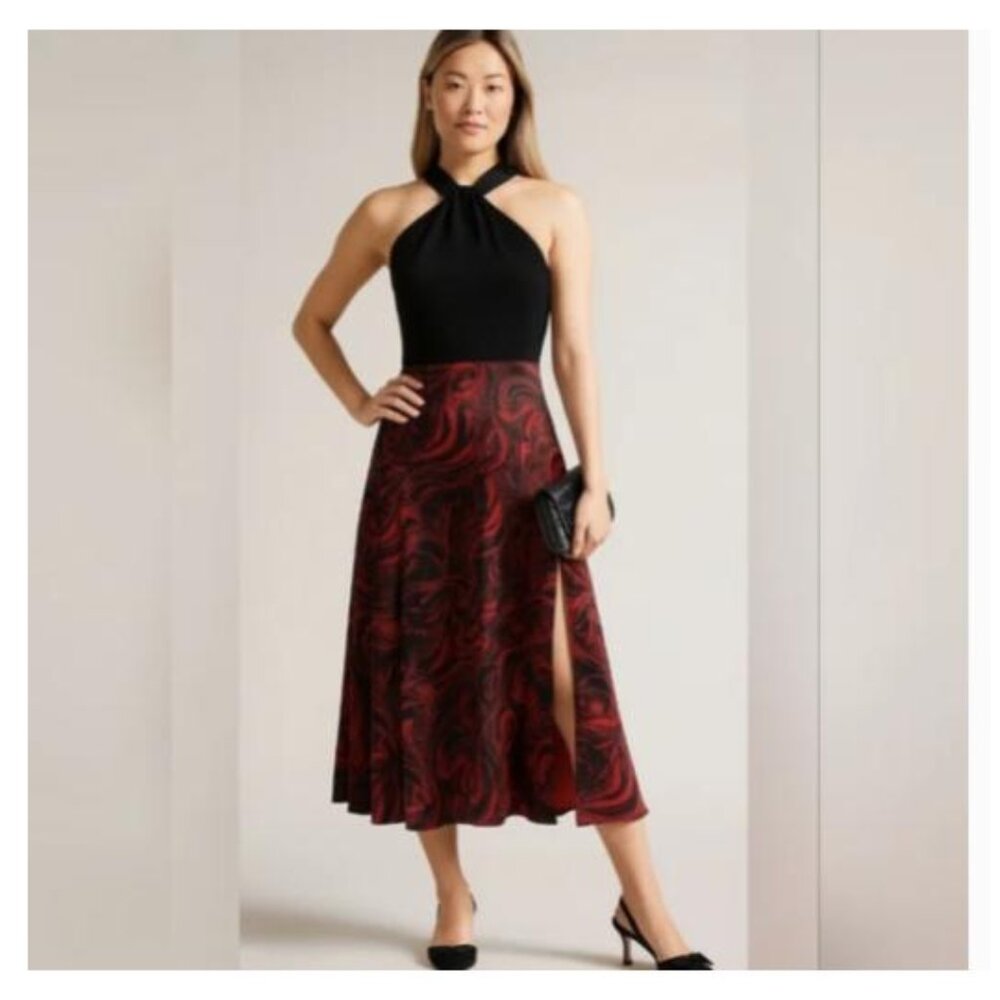 NWT TED BAKER ROSIEO TWIST NECK PRINTED KNIT DRESS SIZE 6